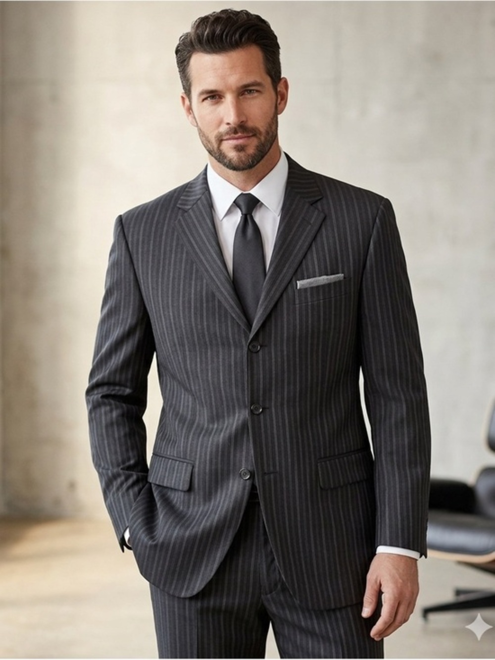 Enzo Tovare Men’s 46 L Super 150’s Wool Black Stripe Blazer Suit Jacket 46L